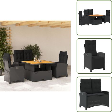 Table de jardin - vidaXL Ensemble à manger de jardin 4 pcs avec coussins noir - Rotin pe (1/5)