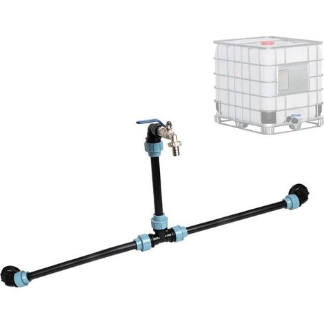 Kit de raccordement IBC S60 x 6 IBC pour 2 réservoirs IBC côte à côte / réservoir de pluie avec col de Cygne de 3/4" pour robinet de jardin (1/4)