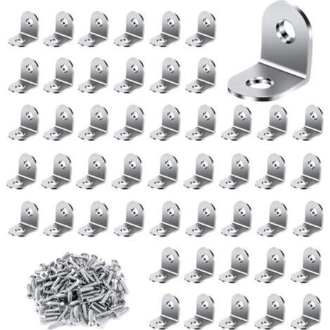 Équerre de Fixation 50 Pièces, 20x20mm Équerre Métal avec 100 pièces Vis Equerre Assemblage Inox Equerre de Fixation Angle Droit Support pour la Fixation et la Réparation de Meubles (1/5)