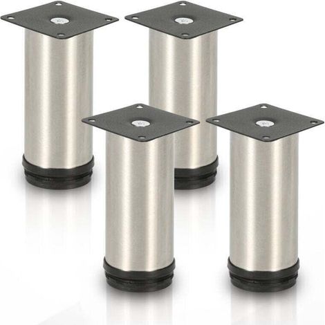 Paquete de 4 patas para muebles, XU, Pata de mesa, Muebles, Acero inoxidable, Altura: 100 mm Diámetro: 40 mm Ajuste de altura: + 15 mm-Crezuo