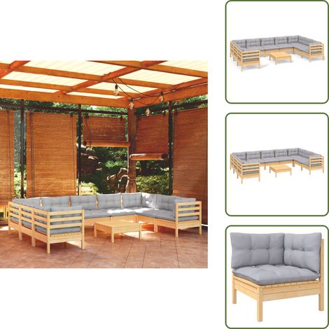 Madera de pino - vidaXL Juego de muebles de jardín 10 pzas y cojines madera de pino - Muebles de exterior