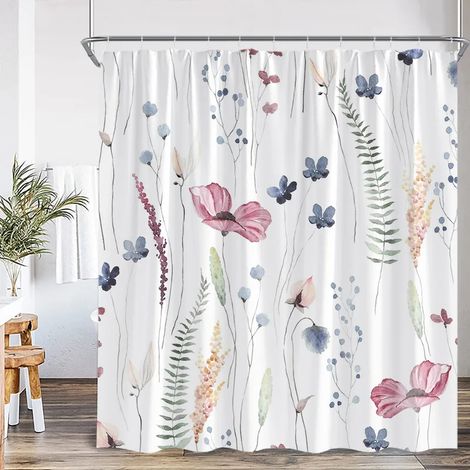 Filiyano-Rideau de douche à motifs de feuilles bleues, aquarelle végétale, feuilles d'eucalyptus, style moderne et épuré, décoration de salle de bain (1/2)