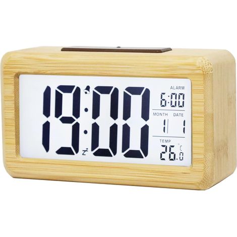 Digitaler Wecker aus Holz, großes LED-Display, intelligentes Sensor-Nachtlicht, Schlummer- und Temperaturfunktion, batteriebetrieben, quaderförmiger Wecker für Schlafzimmer, Schreibtisch, Nachttisch (1/5)