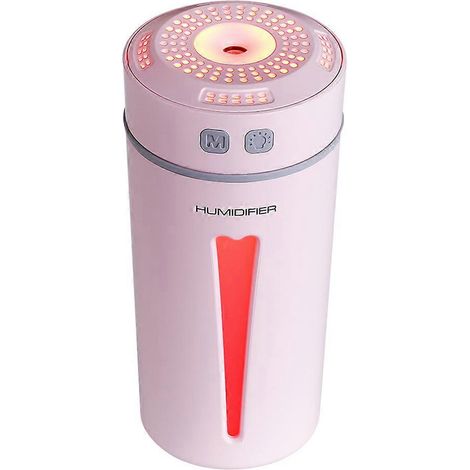 Mini humidificateur portable avec lumières 7 couleurs, arrêt automatique, petit humidificateur de bureau ou de voiture - Rose (1/5)