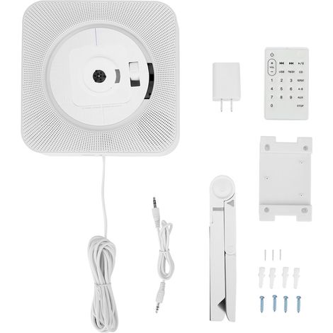 Lecteur CD MP3 Bluetooth mural portable avec télécommande, radio FM, prise américaine (Blanc) (1/5)