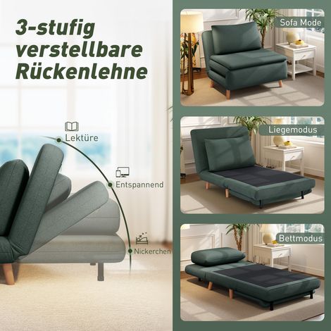 Multifunktionaler 3-in-1-Sessel mit Bettfunktion: mit Bettfunktion, verstellbarer Rückenlehne, Beinen aus Buchenholz, Kissen, dunkelgrün. (1/5)