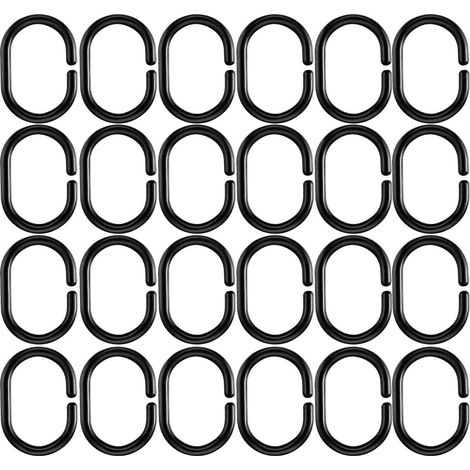 C-Ringe aus Kunststoff, schwarze C-Haken, 24 Ringe, Badezimmer-Vorhanghalter, Kunststoff-Duschvorhangringe, für Badezimmerfensterstange (1/5)