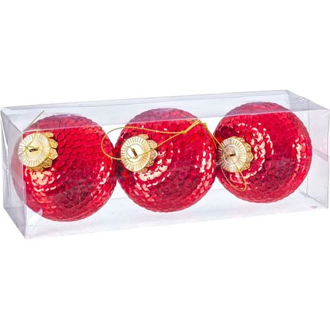 Set de 3 boules de Noël rouges écailles mousse - 8cm (1/3)