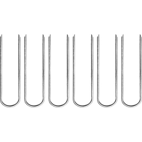 Lot de 6 clous en acier en forme de U, clous pour gazon synthétique, ancrages au sol pour tissu non tissé, clous haute résistance pour trampoline, argentés (1/4)