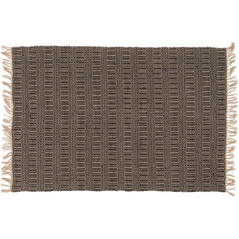 Tapis à franges en jute naturel tissé main noir 200 x 290 cm