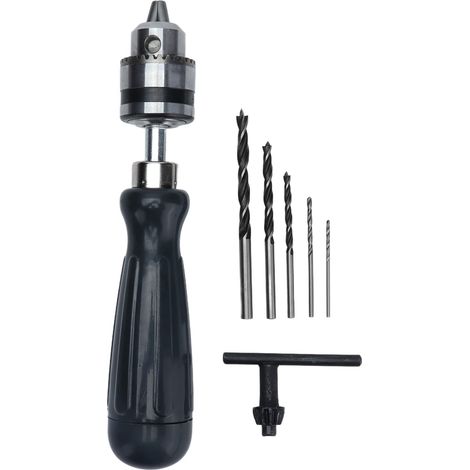 Perceuse à Manivelle, 5 Forets de Serrage de 0,6 à 6 Mm en Acier au Carbone, Perceuse à Main, Mandrin, Perceuse à clé, Mini Forets à Main pour Plastique, Bois, Bijoux, écrous (1/5)