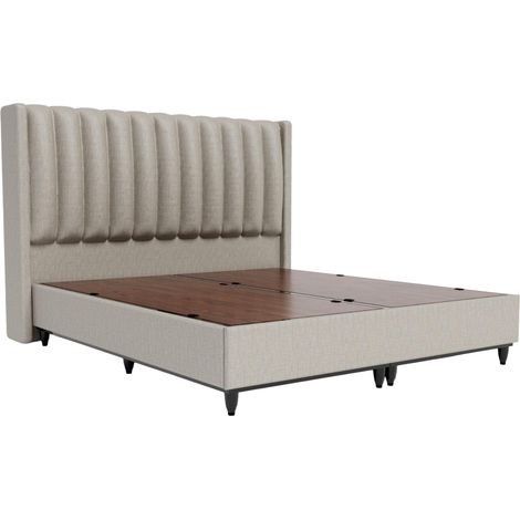 SAYA Lit coffre en tissu beige 160x200 cm (1/5)