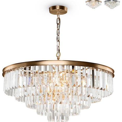 Lámpara de techo suspendida clásica con cristales de vidrio transparente Revero Maytoni - Gold