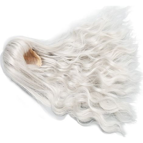 Perruque pour poupée articulée 1/6, bouclée, douce, résistante à la chaleur, coupable, au toucher doux, avec frange, gris argenté, idéale pour habiller les poupées. (1/5)