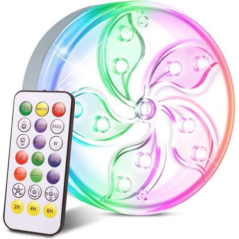 Lumières LED Submersible,Eclairage Piscine Led,Lumière Piscine,Avec Télécommande à Changement de Couleur des Lumières Utilisé Pour Piscine,Aquarium,Baignoire,Etang,Base de Vase(1pcs) (1/5)