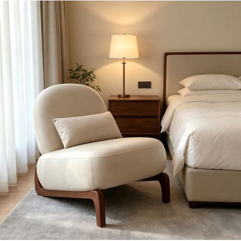 Fauteuil décoratif sans accoudoirs en velours avec pieds en bois, beige, 1 pièce (1/5)