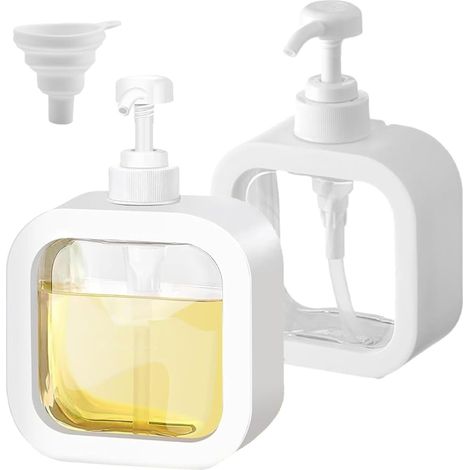 2 transparente 500-ml-Seifenspender aus Kunststoff, nachfüllbare leere Pumpe, Dusch-/Küchengel (1/5)