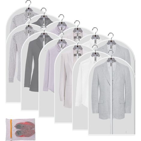 Transparente Kleidersäcke, Staubschutz (12er-Pack), zur Aufbewahrung, Kleidersäcke aus Kunststoff, Hängehüllen, lange Kleiderhüllen mit Reißverschluss.