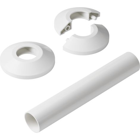 Danfoss – Jeu de 2 rosaces 27mm et 1 tube X-tra – Blanc RAL 9016 – Pour radiateur sèche-serviettes – SKU 13G3132