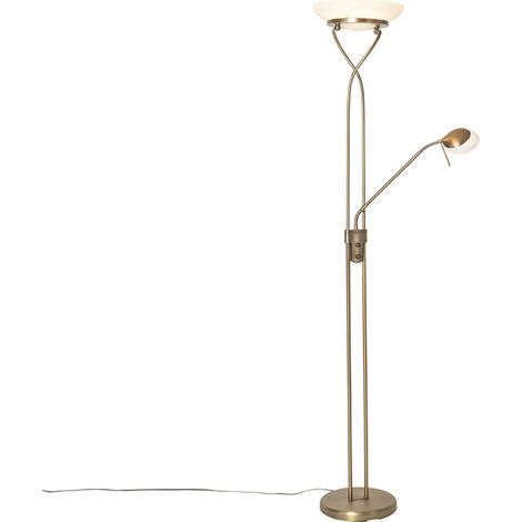 Stehlampe Bronze inkl. LED und Dimmer mit Leselampe - Empoli