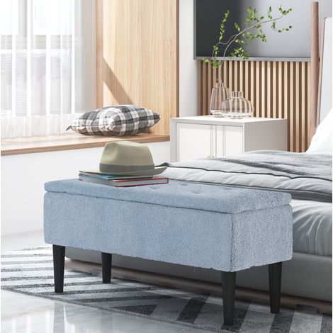 Sitzbank mit Stauraum 95x38x45 cm Polsterbank Blau OKMYHOME (1/4)