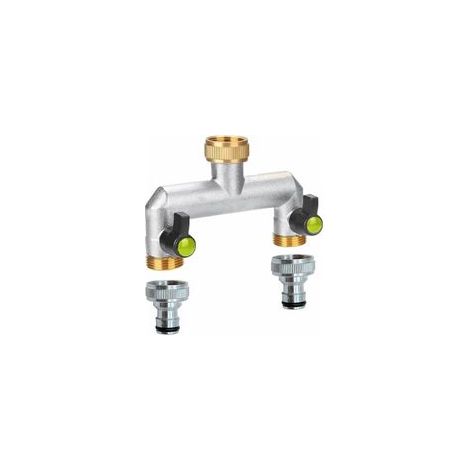 Rubinetto distributore a 2 vie, divisore d'acqua a doppia uscita, uscita acqua da 3/4", adattatore per tubo flessibile, connettore multi-via per casa e giardino - (1/4)