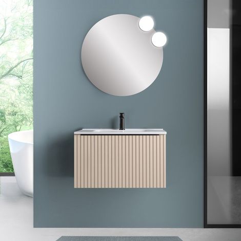 Mobile bagno sospeso 70 cm cappuccino cannettato con cassetto e lavabo Nara (1/5)