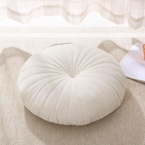 Coussin de sol rond de méditation pour adultes, coussin de sol épais en velours pour yoga, salon, balcon, tatami extérieur, 45,7 cm (beige) (1/5)