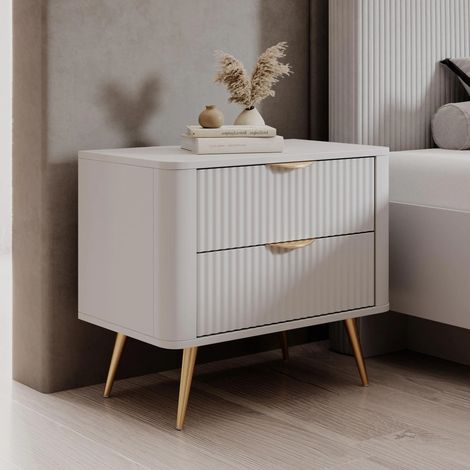 AX LIVING Moderne Nachttisch Vespasia Weiß 63,2 x 55,3 x 38 cm