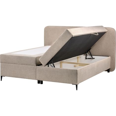 Box Spring Bed with Storage Taupe Fabric Upholstery EU King Size 5ft3 Lift Up Ottoman Headboard Water-Repellent REGENT