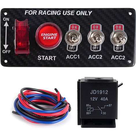Car modification combination switch, multi-purpose ignition T3 carbon fiber panel switch, rocker type, one-button start, universal - T3 (1/4)