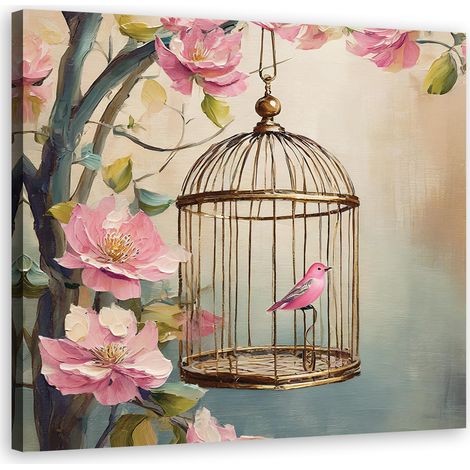 Tableau déco Oiseau Shabby Chic Fleurs 50x50 (1/5)