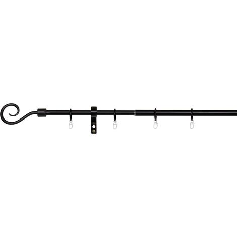 ondeco Gardinenstange ausziehbar 1-lauf Vorhangstange Fenster Wandmontage Endstück Hook Komplettgarnitur Teleskopstange Gardinenstangenset 13/16 mm mit Ringen -  Schwarz - 130-240 cm
