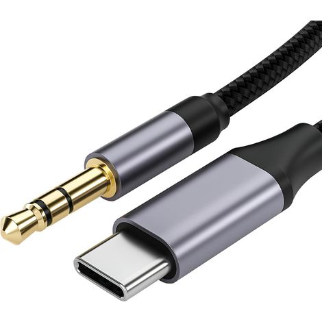 Câble USB C vers 3.5mm Jack 2M, Cable Auxiliaire USB C Jack Rallonge Auxiliaire Stéréo pour Audio Voiture, Compatible avec 16/15 Plus Pro Max, S24/S23/S22/S21 Ultra, Pixel (1/5)