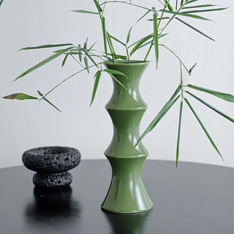 Vase décoratif moderne en simple et créatif pour herbe de la pampa style bohème plante non incluse céramique verte (1/5)