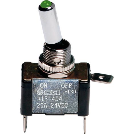 Interruttore a leva, in alluminio con spia a Led -  12/24V - Verde -   20A (1/3)