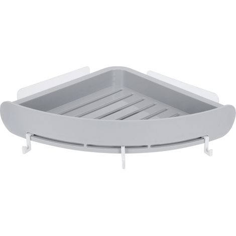 Estante esquinero para ducha, no requiere taladrar, ABS gris, 239x332 mm, 3 kg, soporte para champú con ganchos (el conjunto incluye 1 estante + 3 ganchos). (1/5)