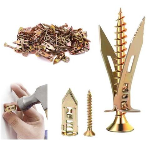 Selbstbohrende Dübel, selbstbohrende Schrauben und Dübelset für Gipskartonwände, Dübelreparaturwerkzeug für feuchte und befestigte Gipskartonwände zur Möbelbefestigung (50, 3+3,5 cm)