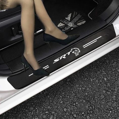 (4 pièces pour SRT blanc) 4 autocollants en fibre de carbone pour seuils de porte de voiture,compatibles avec les emblèmes Dodge Challenger,SRT,Demon,Scat Pack et Charger Accessoires auto (1/3)
