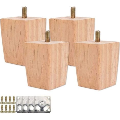 Lot de 4 pieds de lit en bois massif – Hauteur 5cm – Plaques de montage et vis incluses – Pour rehausser meubles modernes (1/5)