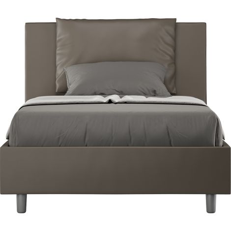 Lit moderne 120x190 cm avec tête de lit coussin simili cuir marron Anja-Option Avec sommier et sans coffre (1/5)