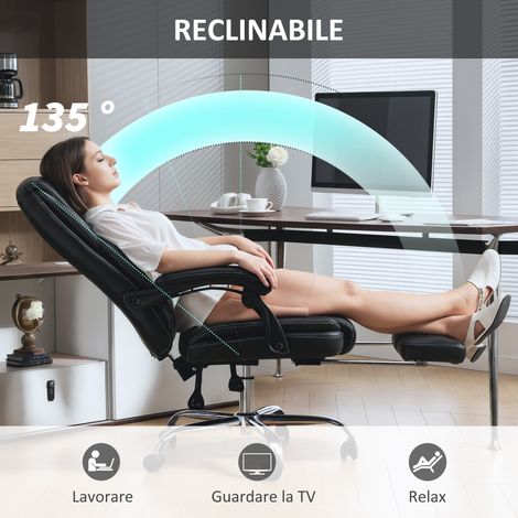 Fauteuil de travail noir inclinable avec repose-jambes rétractable, cuir synthétique PU, charge max 120 kg, dossier basculant (1/5)