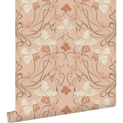 papier peint fleurs vintage de style art nouveau rose terracotta - ESTAhome (1/5)