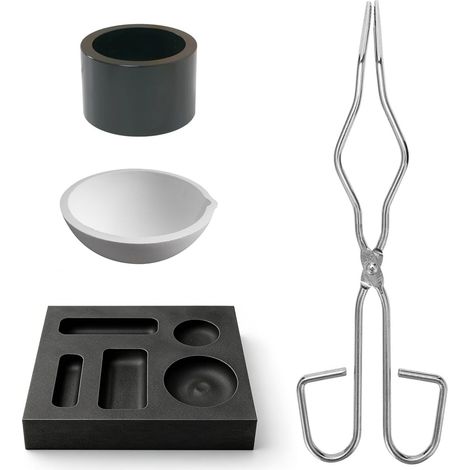 Ensemble de fusion d'or 4 pièces, haute résistance à la chaleur, four de fusion d'or avec pinces en acier inoxydable et bol en quartz, polyvalent pour fondre les alliages d'or et d'argent. (1/5)