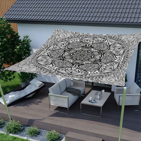 Voile d'ombrage carrée imperméable, toile d'ombrage d'extérieur, de jardin et de terrasse (sculpture Mandala, 2x2m) (1/5)