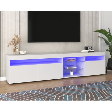Tkopy - Mmeuble tv 180 cm longueur, meuble tv blanc, table television salon, meuble tv led, meuble tv avec rangement, meuble TV moderne, rangement avec étagères en verre (1/5)