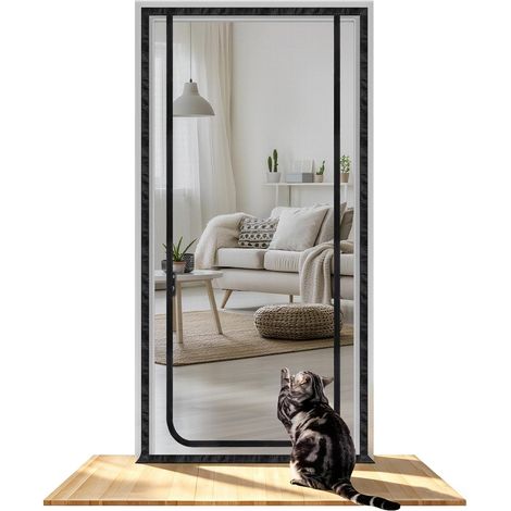 Moustiquaire porte pour chat 150x220cm noire, filet respirant avec fermeture zippée, idéale pour chats et maison (1/5)