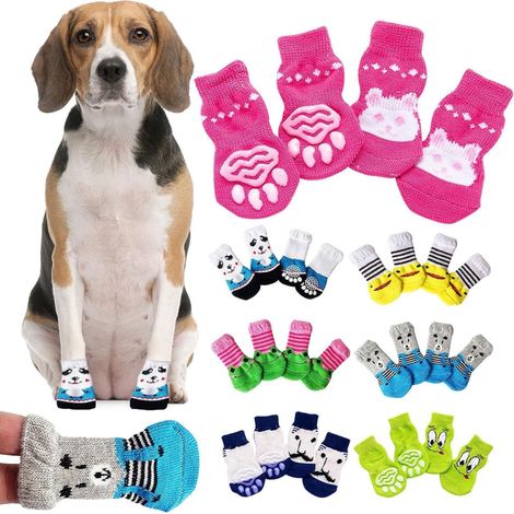 Chaussettes Pour Chien - Antidérapantes - Pour Chiens de Taille Petite à Moyenne - Pour Sol Dur Intérieur - Lot de 4 (1/5)