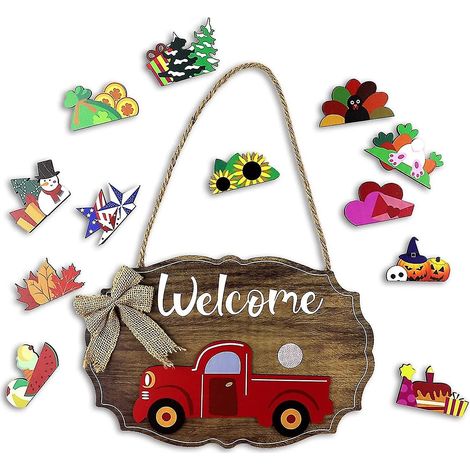 Panneau de bienvenue pour porte d'entrée, porche ou mur de ferme, avec ornements interchangeables pour chaque occasion spéciale. (1/5)