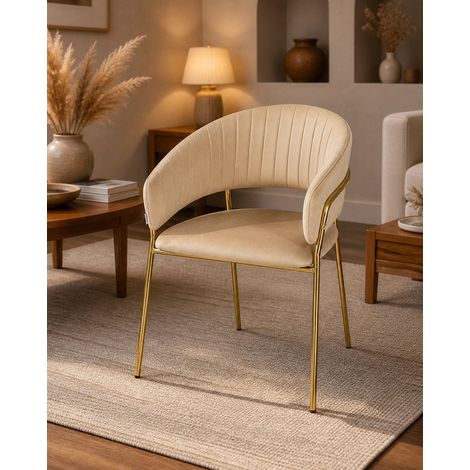 Exagonshop Sedia da pranzo effetto velluto Korinne beige